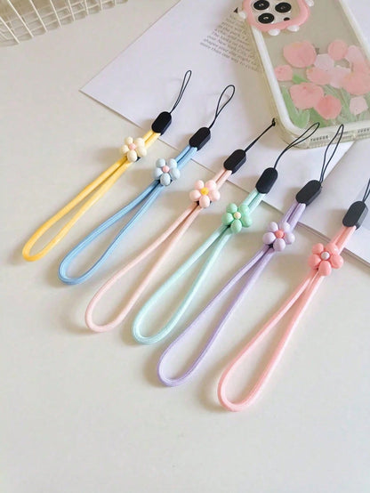 1pc Cute 3D Flower Phone Lanyard, Wrist Strap, Anti-Lost Phone Cord, Macaron Color, Soft Braided Wristband, USB/Key Wrist Strap Pendant