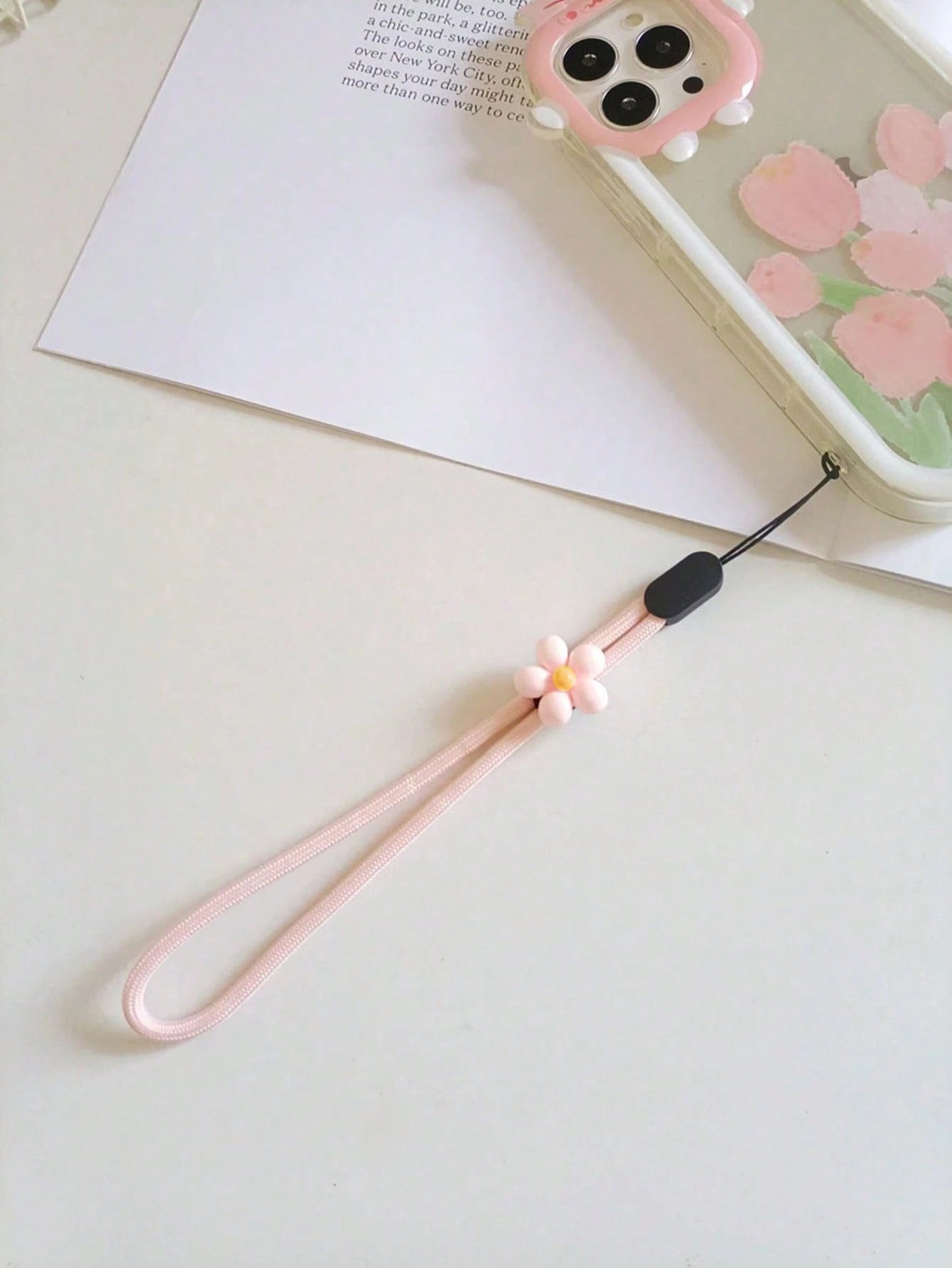 1pc Cute 3D Flower Phone Lanyard, Wrist Strap, Anti-Lost Phone Cord, Macaron Color, Soft Braided Wristband, USB/Key Wrist Strap Pendant