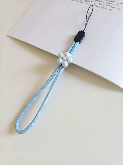1pc Cute 3D Flower Phone Lanyard, Wrist Strap, Anti-Lost Phone Cord, Macaron Color, Soft Braided Wristband, USB/Key Wrist Strap Pendant