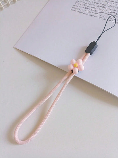 1pc Cute 3D Flower Phone Lanyard, Wrist Strap, Anti-Lost Phone Cord, Macaron Color, Soft Braided Wristband, USB/Key Wrist Strap Pendant