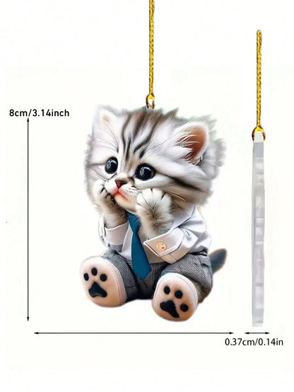 1pc Cute Cat 2D Pendant Made Of Acrylic, Suitable For Car Interior Decoration, Backpack Keychain Ornament, Home Decoration