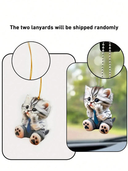 1pc Cute Cat 2D Pendant Made Of Acrylic, Suitable For Car Interior Decoration, Backpack Keychain Ornament, Home Decoration
