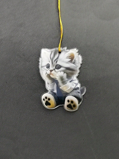 1pc Cute Cat 2D Pendant Made Of Acrylic, Suitable For Car Interior Decoration, Backpack Keychain Ornament, Home Decoration