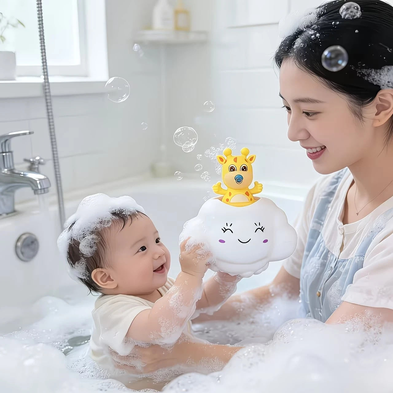 1pc Cute Cloud Giraffe Bath Toy, Shower Toy, Infant And Toddler Daily Bathing Water Play Toy, ABS Plastic, Suitable For Babies And Toddlers, Assist Baby Cleaning, Educational Enlightenment Toy, Childr