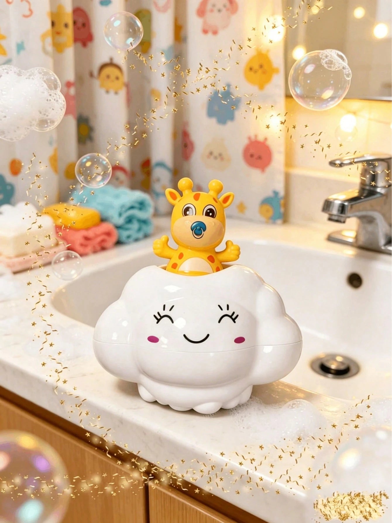 1pc Cute Cloud Giraffe Bath Toy, Shower Toy, Infant And Toddler Daily Bathing Water Play Toy, ABS Plastic, Suitable For Babies And Toddlers, Assist Baby Cleaning, Educational Enlightenment Toy, Childr