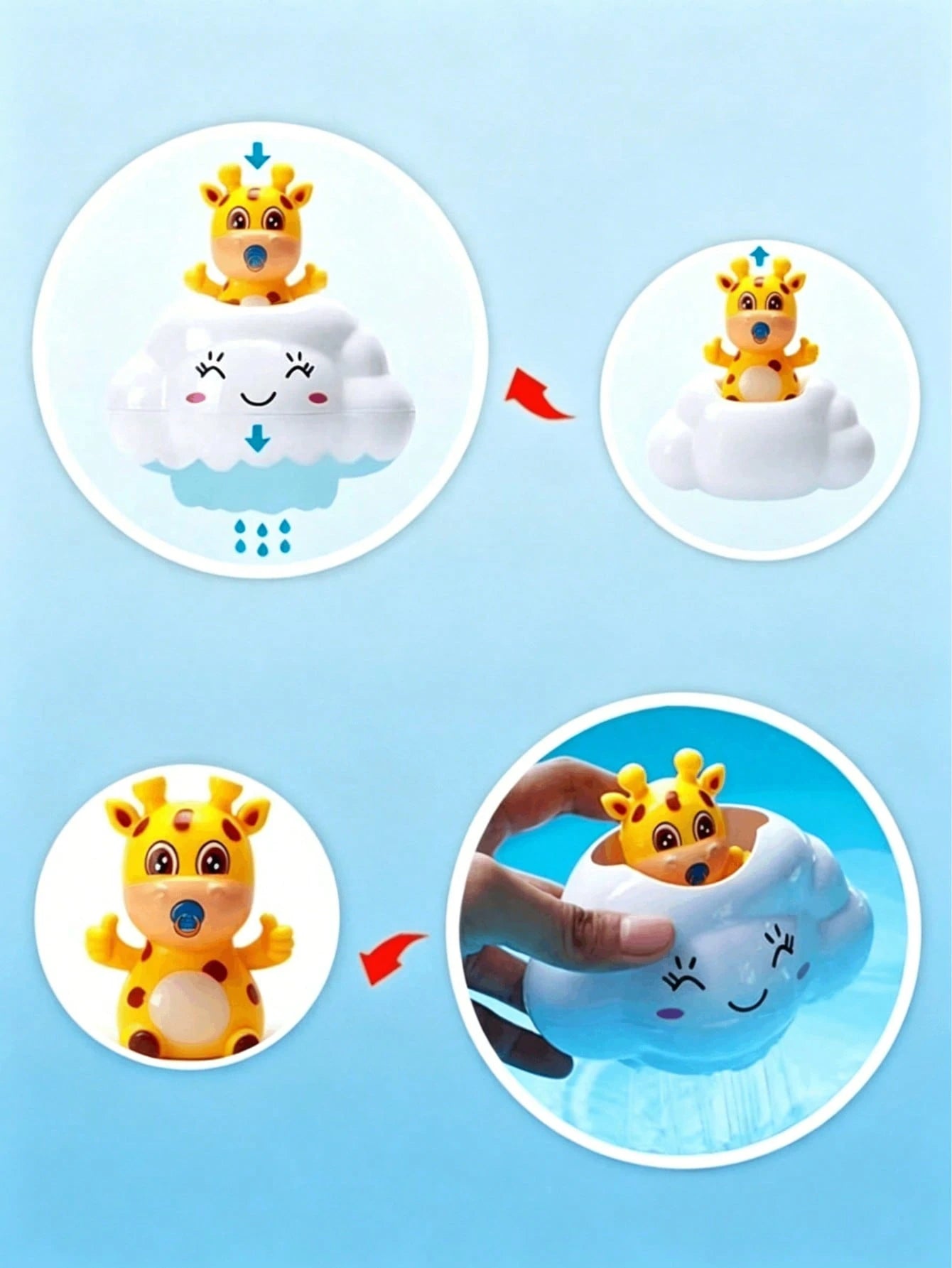 1pc Cute Cloud Giraffe Bath Toy, Shower Toy, Infant And Toddler Daily Bathing Water Play Toy, ABS Plastic, Suitable For Babies And Toddlers, Assist Baby Cleaning, Educational Enlightenment Toy, Childr