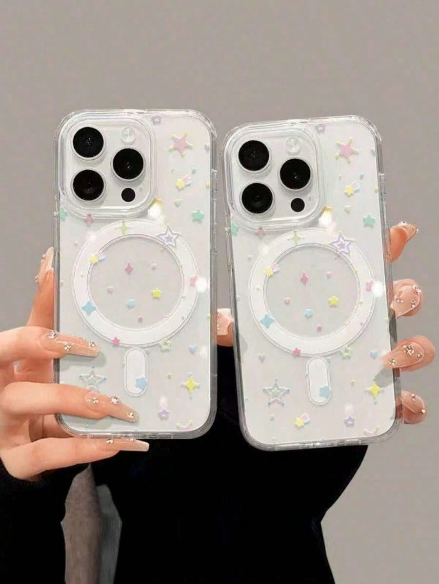 1pc Cute Colorful Star MagSafe Phone Case, Transparent Anti-Drop Protective Cover, Supports Magnetic Charging, Compatible With Apple 17, 17 Pro Max, 16 Pro Max, 16 Pro, 16, 15 Pro Max, 15 Pro, 14, 13