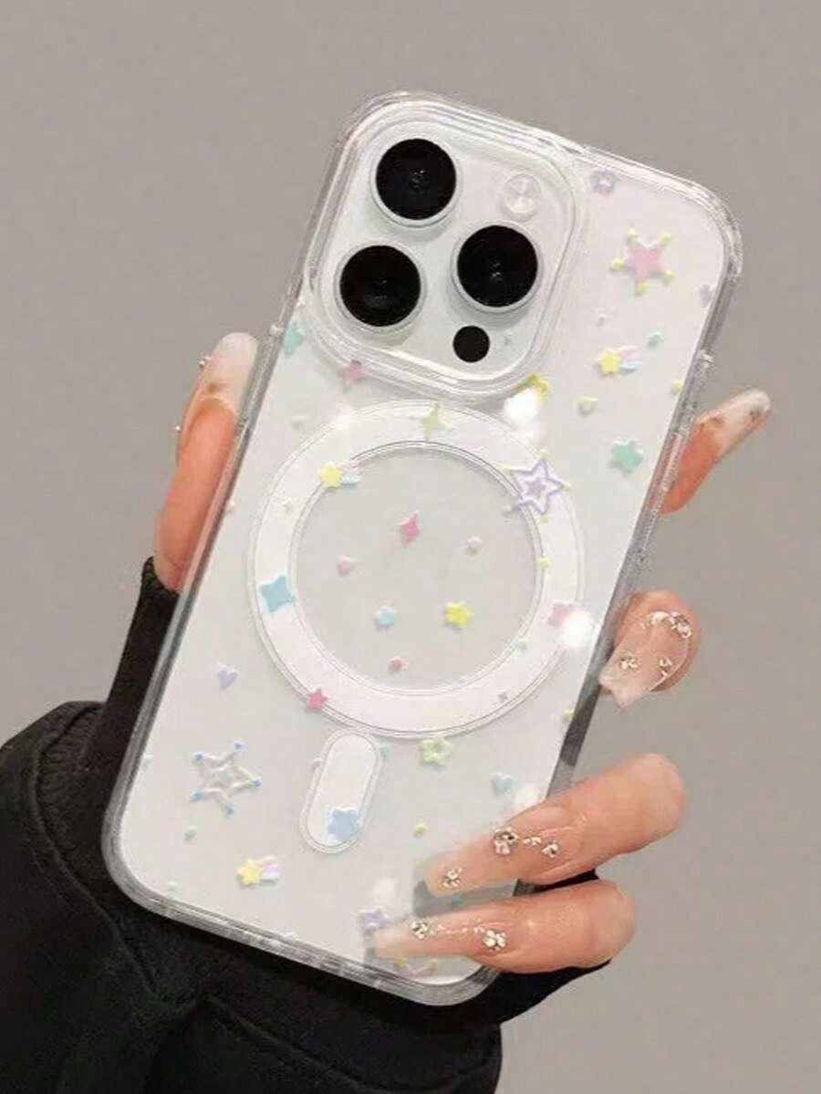 1pc Cute Colorful Star MagSafe Phone Case, Transparent Anti-Drop Protective Cover, Supports Magnetic Charging, Compatible With Apple 17, 17 Pro Max, 16 Pro Max, 16 Pro, 16, 15 Pro Max, 15 Pro, 14, 13