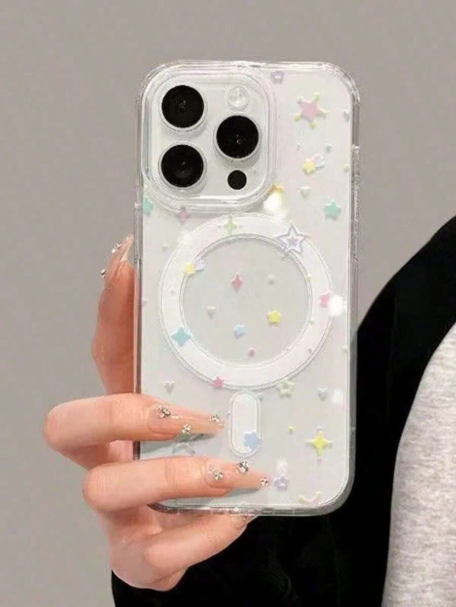 1pc Cute Colorful Star MagSafe Phone Case, Transparent Anti-Drop Protective Cover, Supports Magnetic Charging, Compatible With Apple 17, 17 Pro Max, 16 Pro Max, 16 Pro, 16, 15 Pro Max, 15 Pro, 14, 13