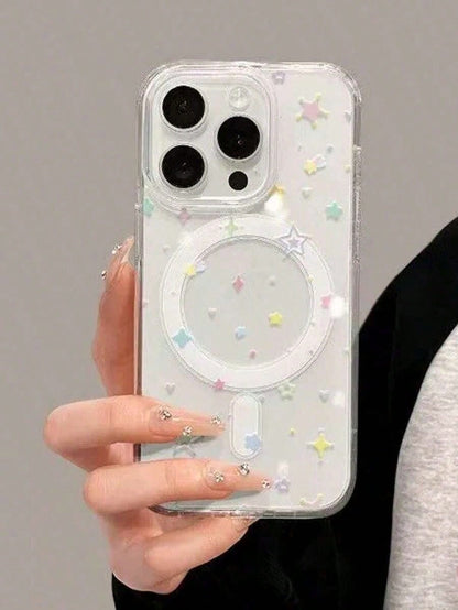 1pc Cute Colorful Star MagSafe Phone Case, Transparent Anti-Drop Protective Cover, Supports Magnetic Charging, Compatible With Apple 17, 17 Pro Max, 16 Pro Max, 16 Pro, 16, 15 Pro Max, 15 Pro, 14, 13