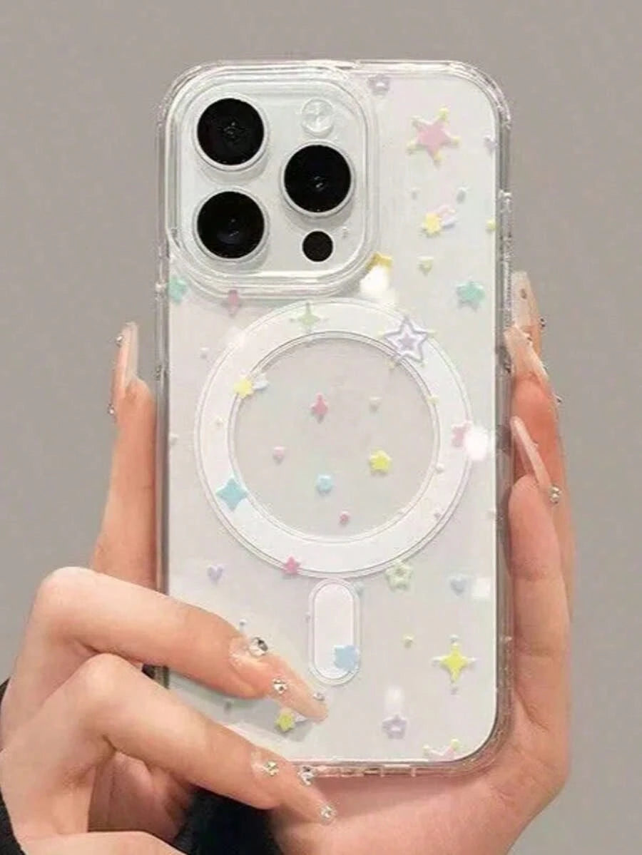 1pc Cute Colorful Star MagSafe Phone Case, Transparent Anti-Drop Protective Cover, Supports Magnetic Charging, Compatible With Apple 17, 17 Pro Max, 16 Pro Max, 16 Pro, 16, 15 Pro Max, 15 Pro, 14, 13