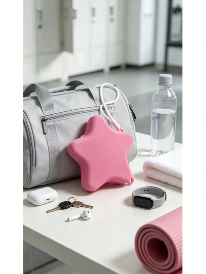 1pc, Cute Five-Pointed Star Silicone Storage Bag With Lanyard, Bluetooth Headset Data Cable, USB Flash Drive, Jewelry Change, Portable Accessories Storage Bag, One-Click Storage Of Headphones And Jewe