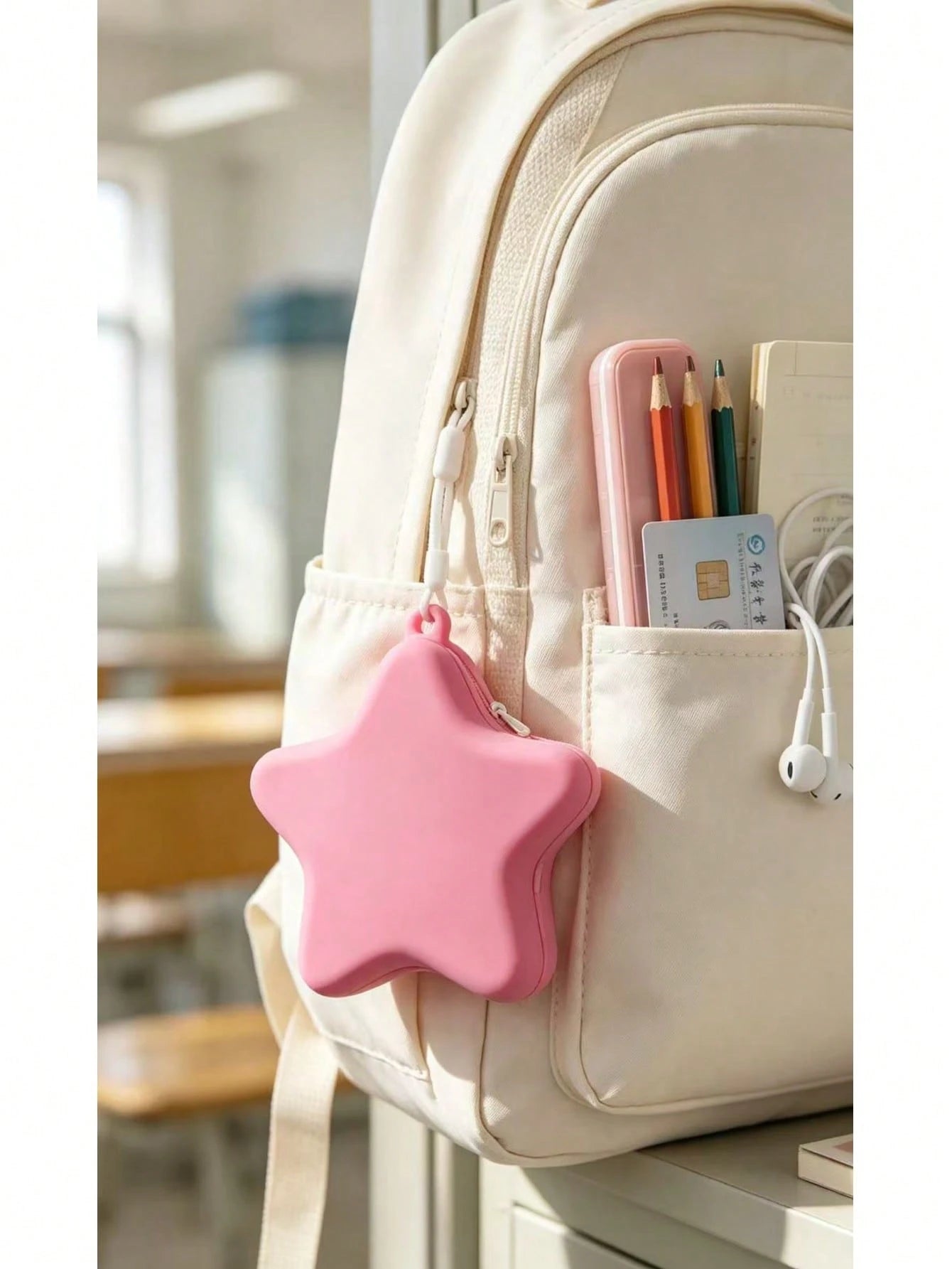 1pc, Cute Five-Pointed Star Silicone Storage Bag With Lanyard, Bluetooth Headset Data Cable, USB Flash Drive, Jewelry Change, Portable Accessories Storage Bag, One-Click Storage Of Headphones And Jewe