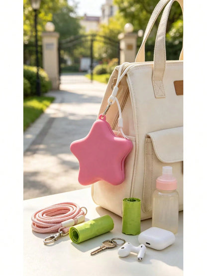 1pc, Cute Five-Pointed Star Silicone Storage Bag With Lanyard, Bluetooth Headset Data Cable, USB Flash Drive, Jewelry Change, Portable Accessories Storage Bag, One-Click Storage Of Headphones And Jewe