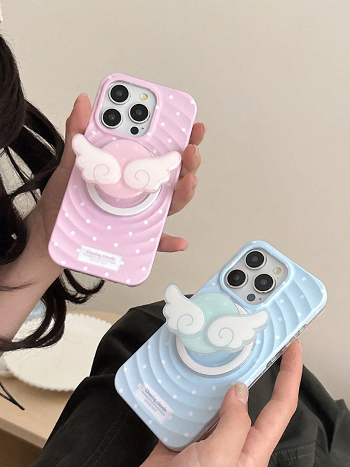 1pc Cute Girl Style Magnetic Telescopic Desktop Phone Stand, Polka Dot Wing Design, Pink Or Blue Available. Ideal Spring, Surprise Or Birthday Gift For Sisters, Girlfriends Or Classmates