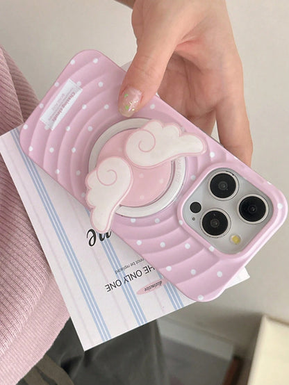 1pc Cute Girl Style Magnetic Telescopic Desktop Phone Stand, Polka Dot Wing Design, Pink Or Blue Available. Ideal Spring, Surprise Or Birthday Gift For Sisters, Girlfriends Or Classmates