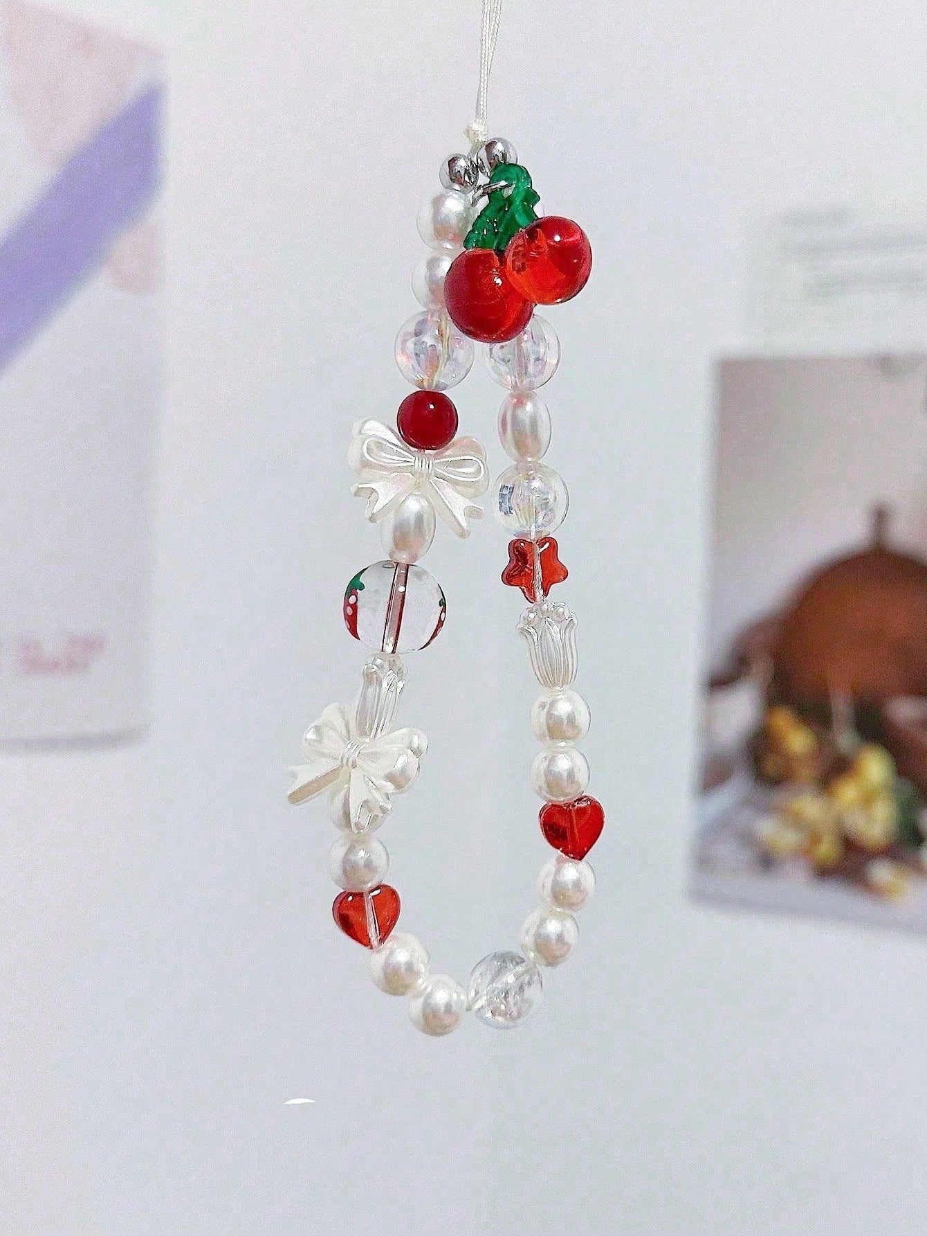 1pc Cute Summer Cherry Short Beaded Phone Charm, Camera Pendant, CCD Pendant, Bag Charm, Keychain, Gift For Mother, Family, Friends, Birthday, Holiday Phone Accessory