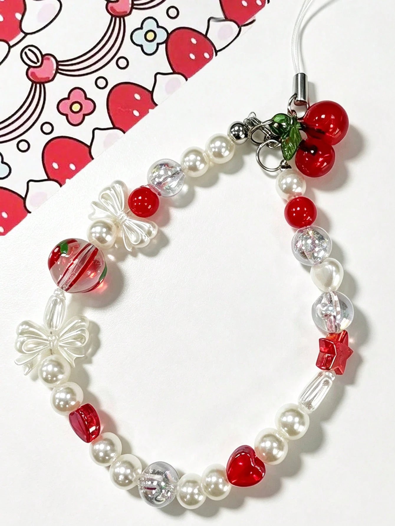 1pc Cute Summer Cherry Short Beaded Phone Charm, Camera Pendant, CCD Pendant, Bag Charm, Keychain, Gift For Mother, Family, Friends, Birthday, Holiday Phone Accessory