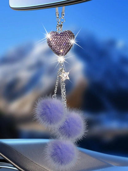 1pc Diamond Encrusted Heart Shaped Pendant Car Rearview Mirror Charm, Women's Car Accessory, Auto Decor