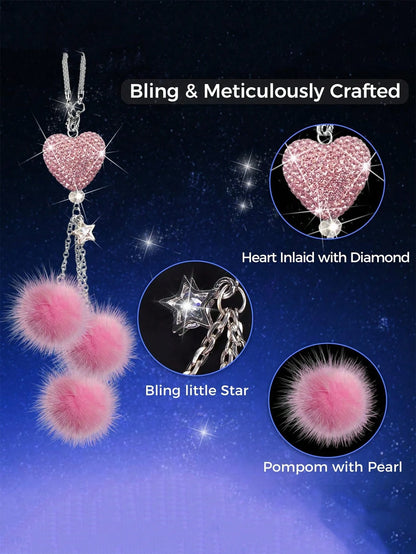 1pc Diamond Encrusted Heart Shaped Pendant Car Rearview Mirror Charm, Women's Car Accessory, Auto Decor