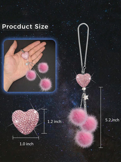 1pc Diamond Encrusted Heart Shaped Pendant Car Rearview Mirror Charm, Women's Car Accessory, Auto Decor