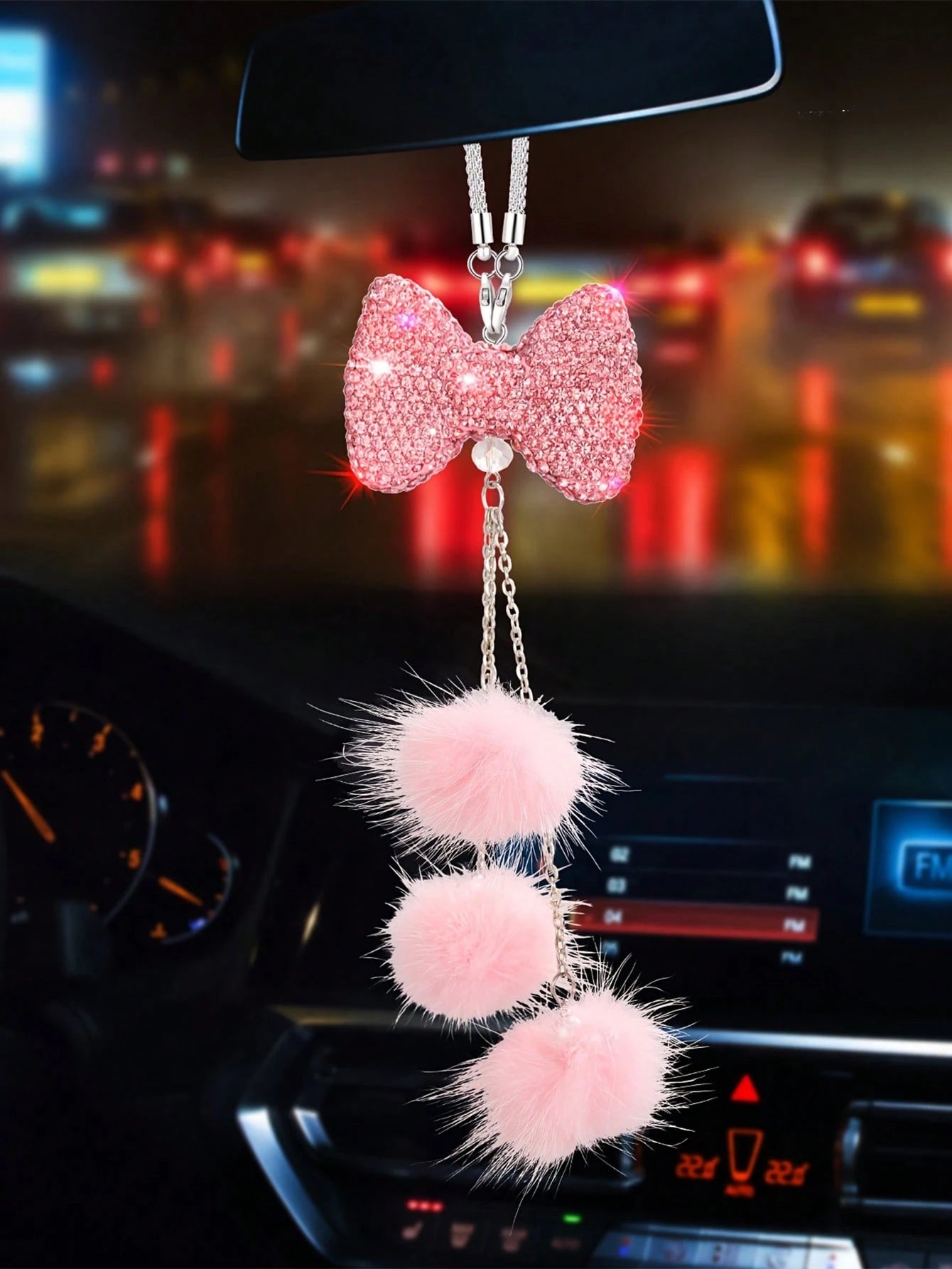 1pc Diamond Encrusted Heart Shaped Pendant Car Rearview Mirror Charm, Women's Car Accessory, Auto Decor