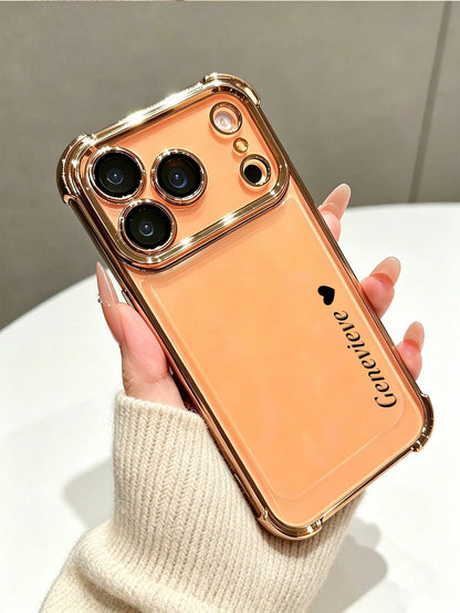 1pc DIY Vertical Customized Name Small Heart Pattern Electroplated Transparent Four-Corner Anti-Drop Phone Case Compatible With Apple 17ProMax/16 Pro/15Plus/14/13/12/11/XR/XS MAX And S26Uitra/S25Plus