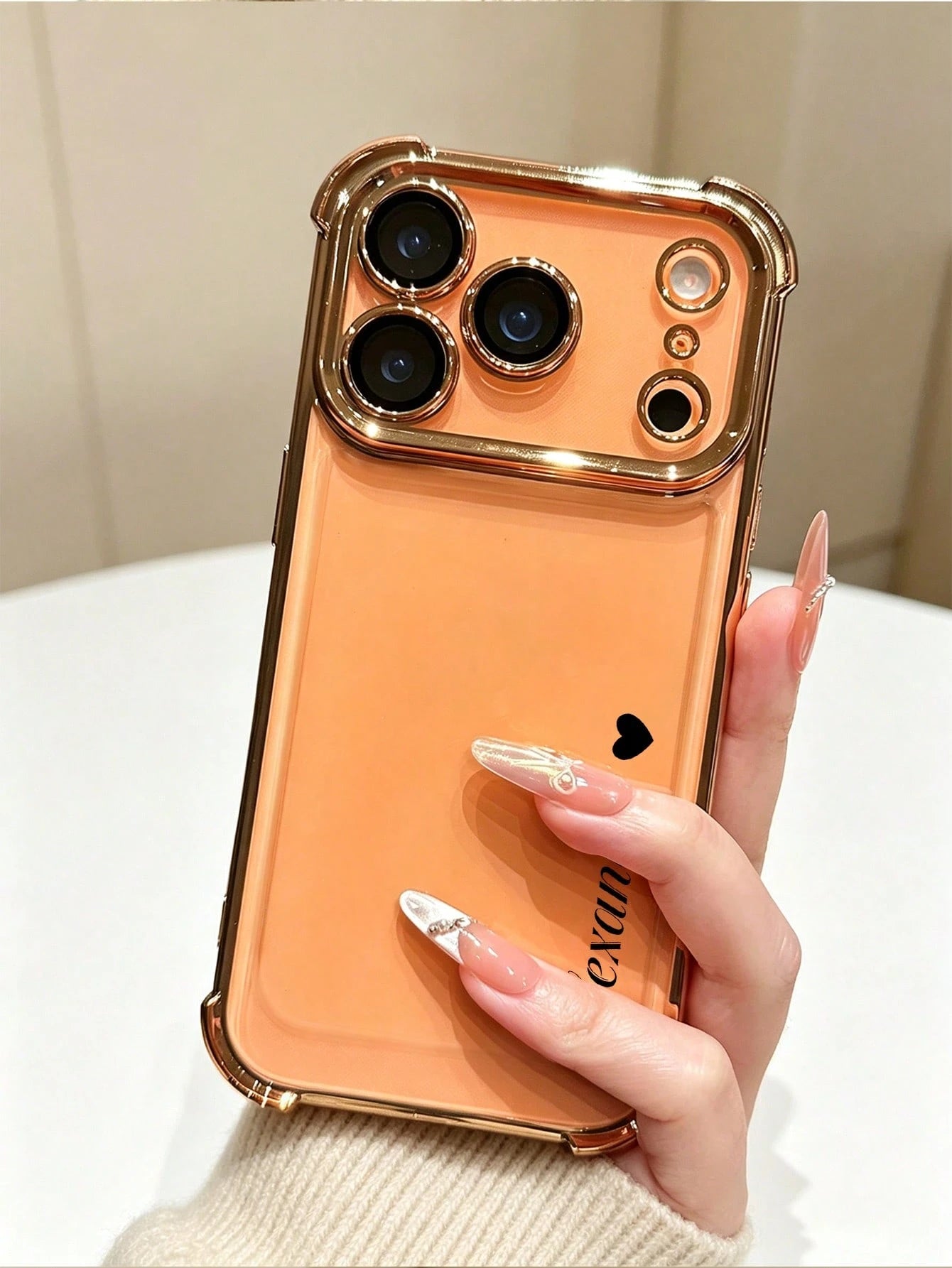 1pc DIY Vertical Customized Name Small Heart Pattern Electroplated Transparent Four-Corner Anti-Drop Phone Case Compatible With Apple 17ProMax/16 Pro/15Plus/14/13/12/11/XR/XS MAX And S26Uitra/S25Plus