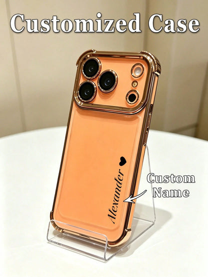 1pc DIY Vertical Customized Name Small Heart Pattern Electroplated Transparent Four-Corner Anti-Drop Phone Case Compatible With Apple 17ProMax/16 Pro/15Plus/14/13/12/11/XR/XS MAX And S26Uitra/S25Plus