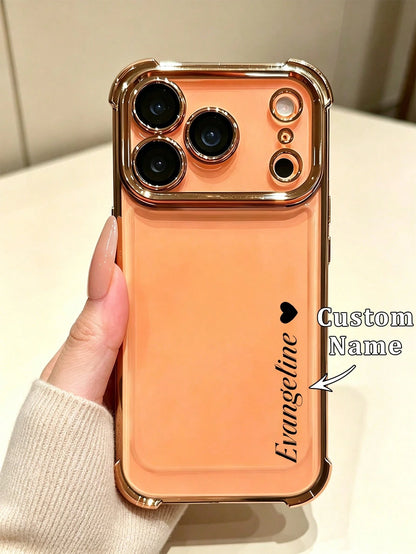 1pc DIY Vertical Customized Name Small Heart Pattern Electroplated Transparent Four-Corner Anti-Drop Phone Case Compatible With Apple 17ProMax/16 Pro/15Plus/14/13/12/11/XR/XS MAX And S26Uitra/S25Plus