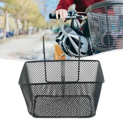 1pc E-Bike Metal Mesh Bike Basket Front Handlebar Shopping Storage 25x17x15CM E-Scooter Bicycle Front Handlebar Basket
