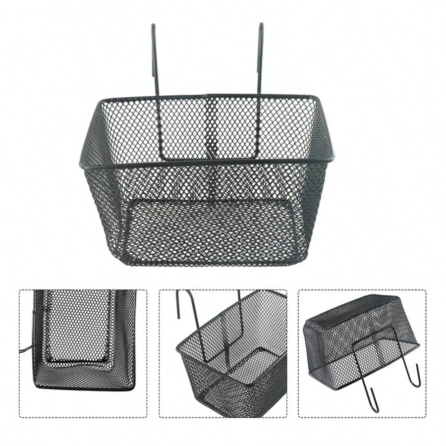 1pc E-Bike Metal Mesh Bike Basket Front Handlebar Shopping Storage 25x17x15CM E-Scooter Bicycle Front Handlebar Basket