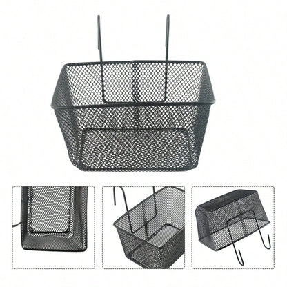 1pc E-Bike Metal Mesh Bike Basket Front Handlebar Shopping Storage 25x17x15CM E-Scooter Bicycle Front Handlebar Basket