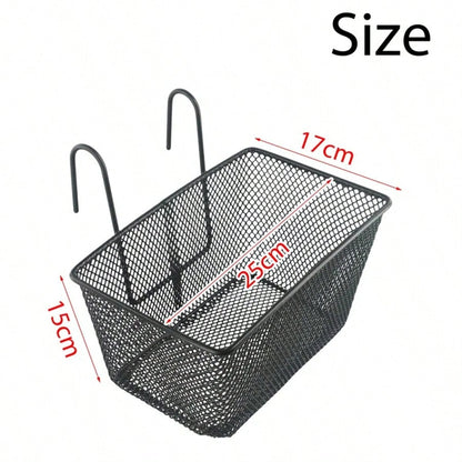 1pc E-Bike Metal Mesh Bike Basket Front Handlebar Shopping Storage 25x17x15CM E-Scooter Bicycle Front Handlebar Basket