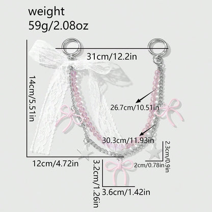 1pc Elegant & Charming Handmade Beaded Pink Crystal Chain Star Lace Bow DIY Keychain/Bag Charm, Suitable For Women/Girls Daily Wear, Holiday Gift