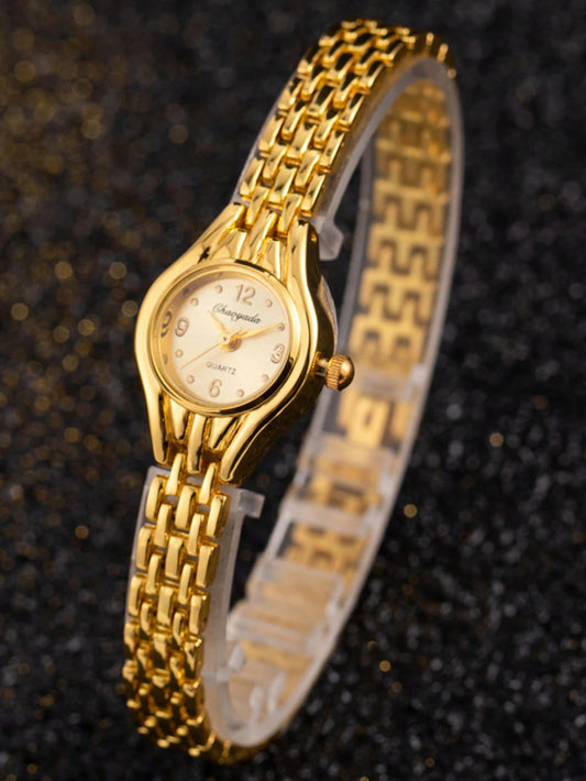 1pc Elegant Petite Women's Watch, Luxury Brand Golden Compact Cute Wristwatch, Ladies Quartz Watch, Mother's Day Gift