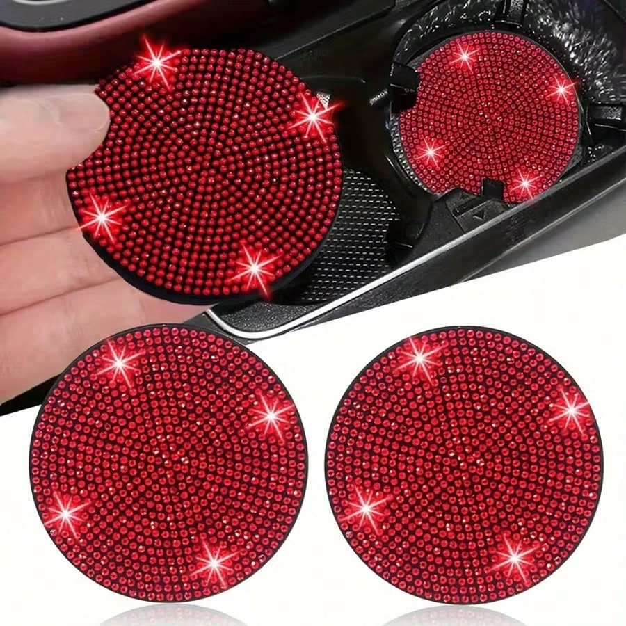 1pc Elegant Rhinestone Car Anti-Slip Cup Holder Mat, Silicone Base Waterproof Anti-Leakage, Protects Against Coffee, Milk Tea, Water Spills, Cushions Vehicle Vibration Noise