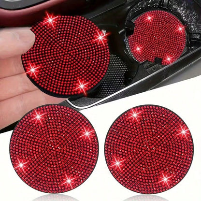 1pc Elegant Rhinestone Car Anti-Slip Cup Holder Mat, Silicone Base Waterproof Anti-Leakage, Protects Against Coffee, Milk Tea, Water Spills, Cushions Vehicle Vibration Noise