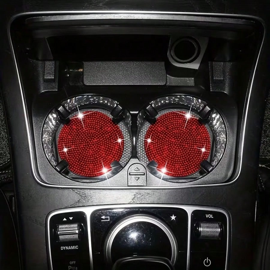 1pc Elegant Rhinestone Car Anti-Slip Cup Holder Mat, Silicone Base Waterproof Anti-Leakage, Protects Against Coffee, Milk Tea, Water Spills, Cushions Vehicle Vibration Noise