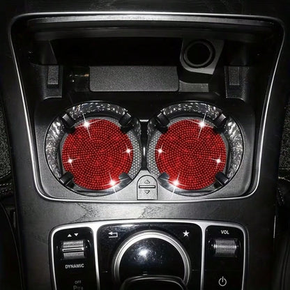 1pc Elegant Rhinestone Car Anti-Slip Cup Holder Mat, Silicone Base Waterproof Anti-Leakage, Protects Against Coffee, Milk Tea, Water Spills, Cushions Vehicle Vibration Noise