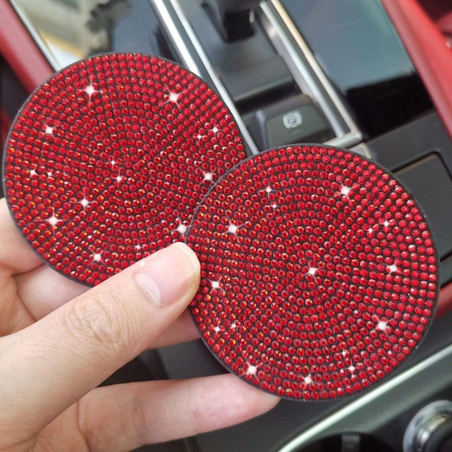 1pc Elegant Rhinestone Car Anti-Slip Cup Holder Mat, Silicone Base Waterproof Anti-Leakage, Protects Against Coffee, Milk Tea, Water Spills, Cushions Vehicle Vibration Noise