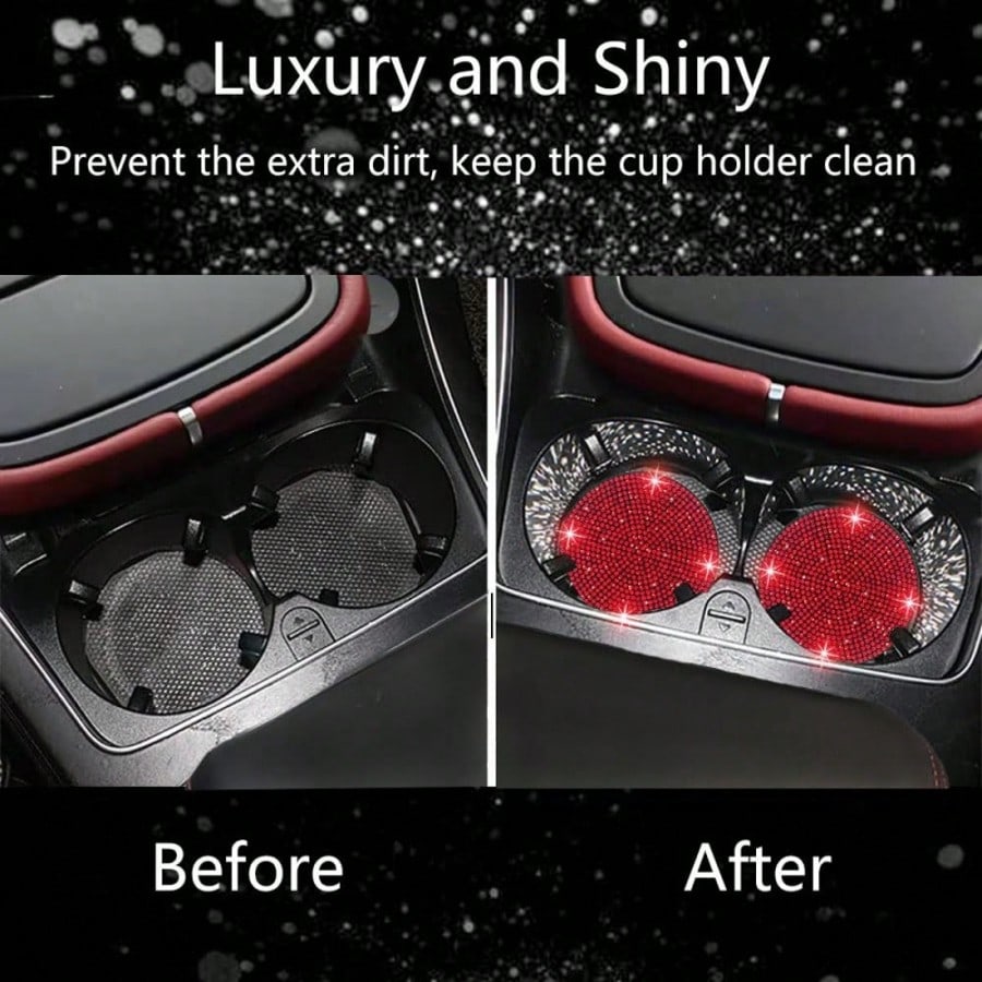 1pc Elegant Rhinestone Car Anti-Slip Cup Holder Mat, Silicone Base Waterproof Anti-Leakage, Protects Against Coffee, Milk Tea, Water Spills, Cushions Vehicle Vibration Noise