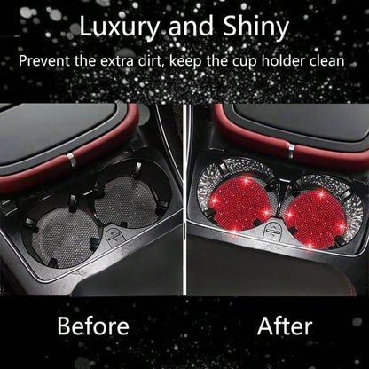 1pc Elegant Rhinestone Car Anti-Slip Cup Holder Mat, Silicone Base Waterproof Anti-Leakage, Protects Against Coffee, Milk Tea, Water Spills, Cushions Vehicle Vibration Noise