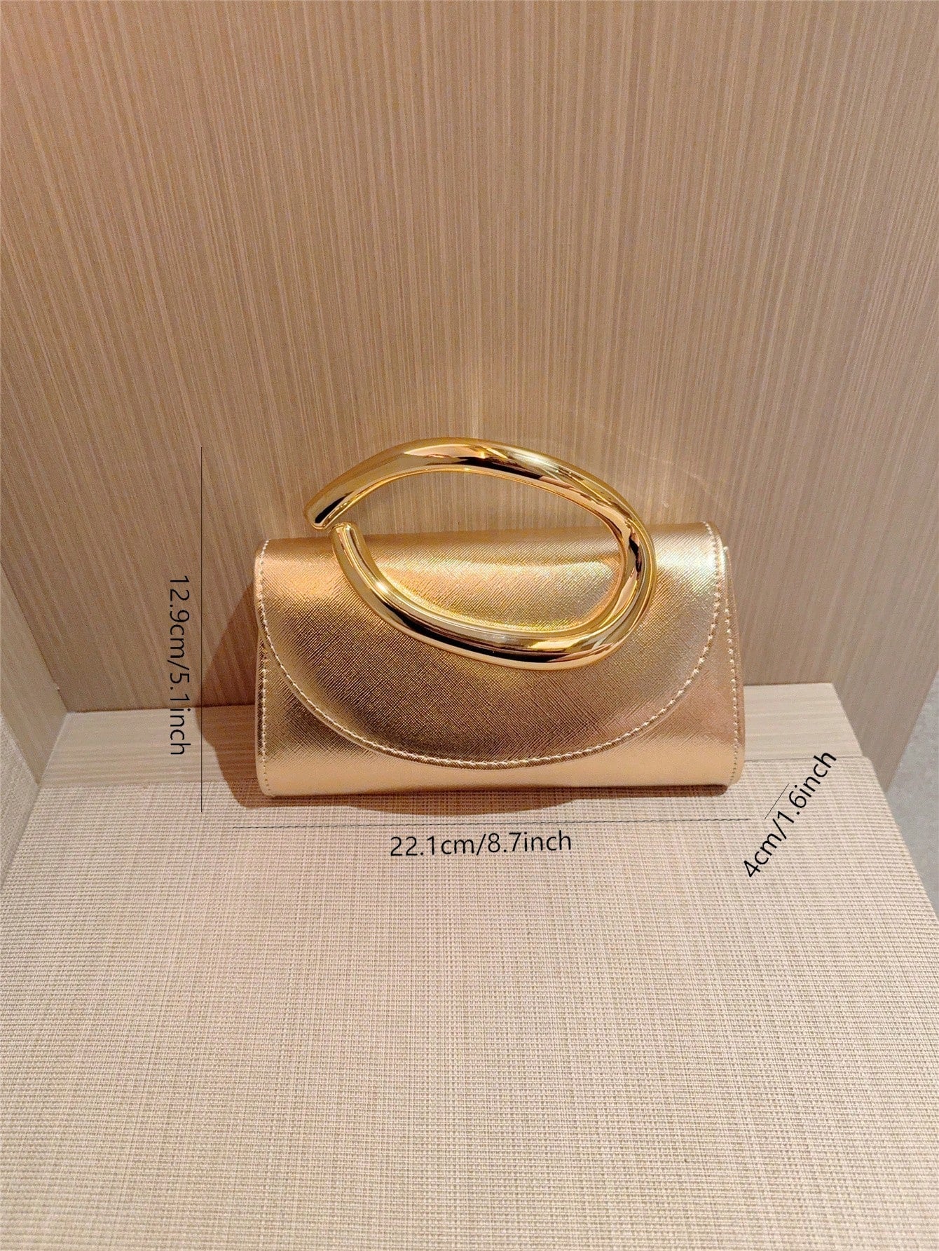 1pc European & American Fashion Metal Decor Mini Box Clutch, High-End Shiny Metal Strip Handbag For Women, Elegant Luxury Evening Bag For Formal Dresses, PU Leather Party Bag/Romantic Wedding Clutch/P
