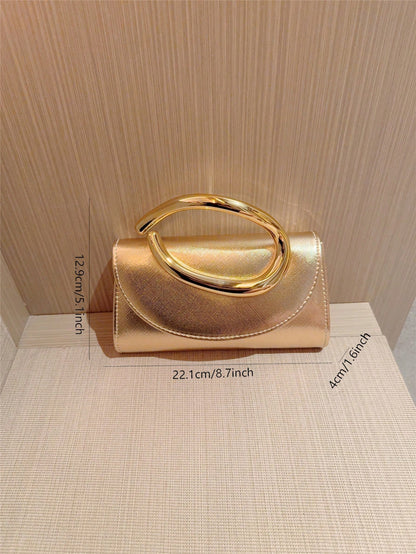 1pc European & American Fashion Metal Decor Mini Box Clutch, High-End Shiny Metal Strip Handbag For Women, Elegant Luxury Evening Bag For Formal Dresses, PU Leather Party Bag/Romantic Wedding Clutch/P