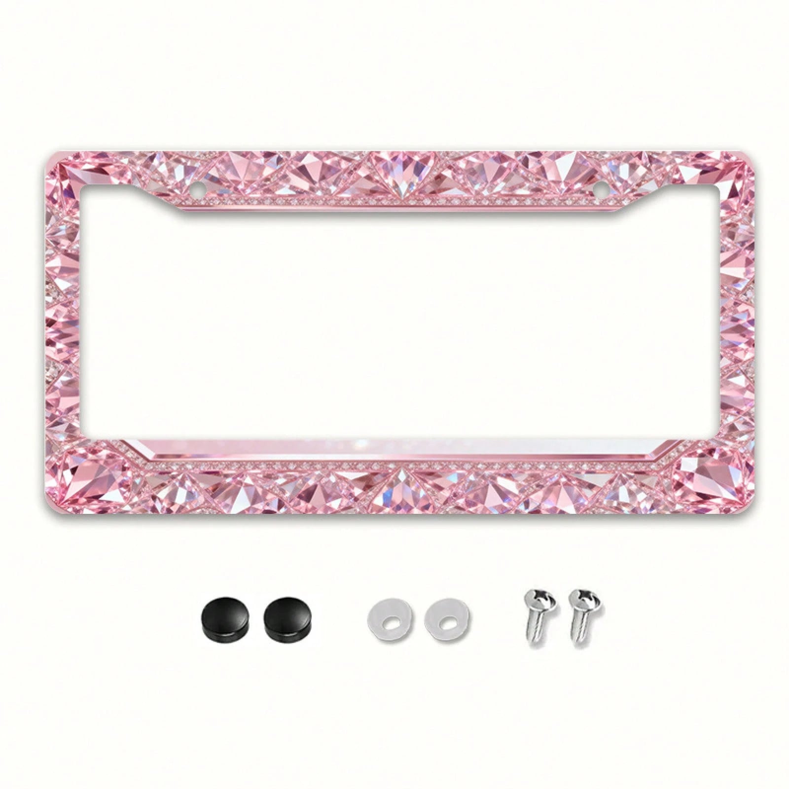 1pc Exquisite Pink Diamond Metal License Plate Frame| Suitable For US And Most International Vehicles, Includes Installation Screws, Car Decoration Additions, Perfect For Christmas- 12x6inch