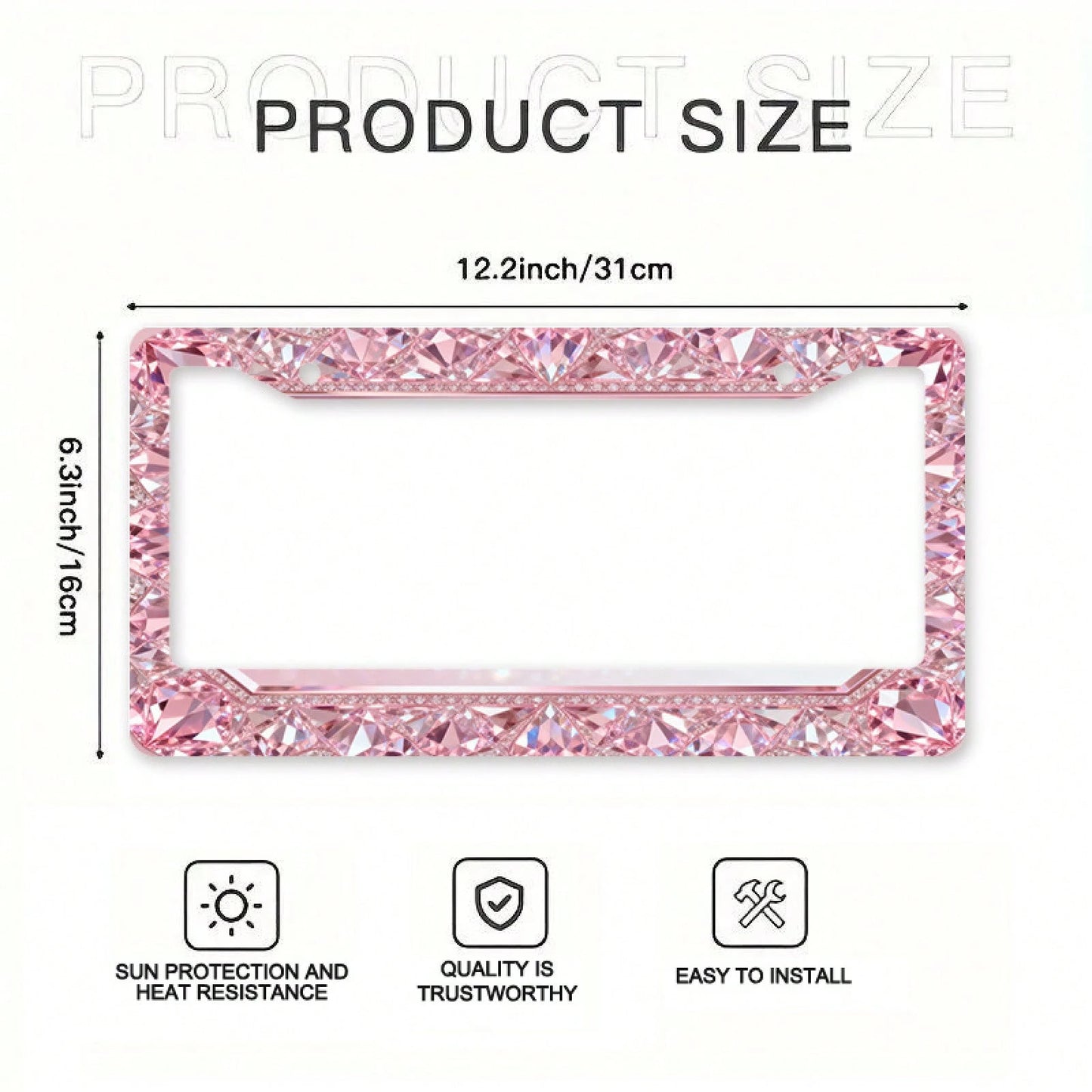1pc Exquisite Pink Diamond Metal License Plate Frame| Suitable For US And Most International Vehicles, Includes Installation Screws, Car Decoration Additions, Perfect For Christmas- 12x6inch
