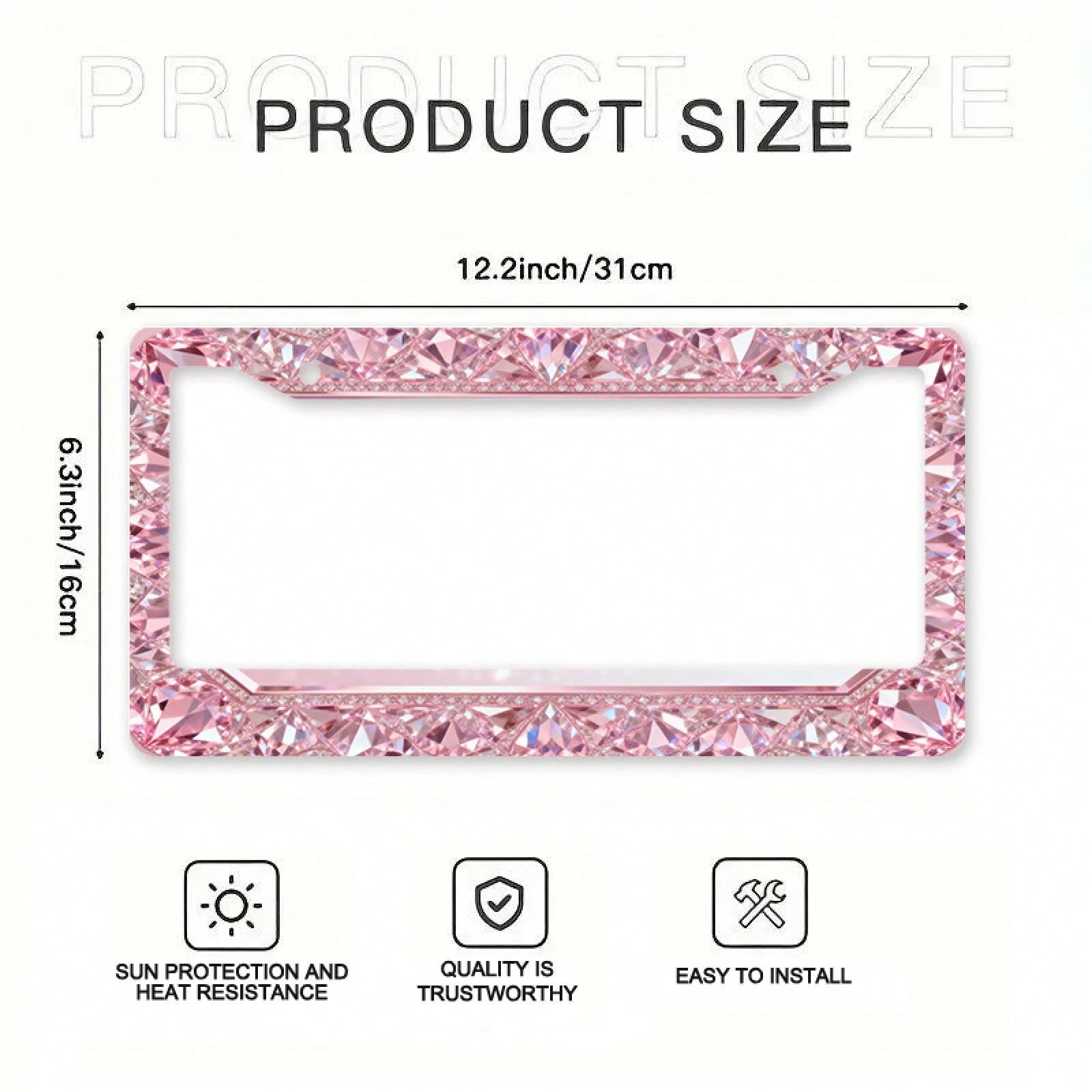 1pc Exquisite Pink Diamond Metal License Plate Frame| Suitable For US And Most International Vehicles, Includes Installation Screws, Car Decoration Additions, Perfect For Christmas- 12x6inch
