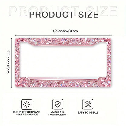 1pc Exquisite Pink Diamond Metal License Plate Frame| Suitable For US And Most International Vehicles, Includes Installation Screws, Car Decoration Additions, Perfect For Christmas- 12x6inch