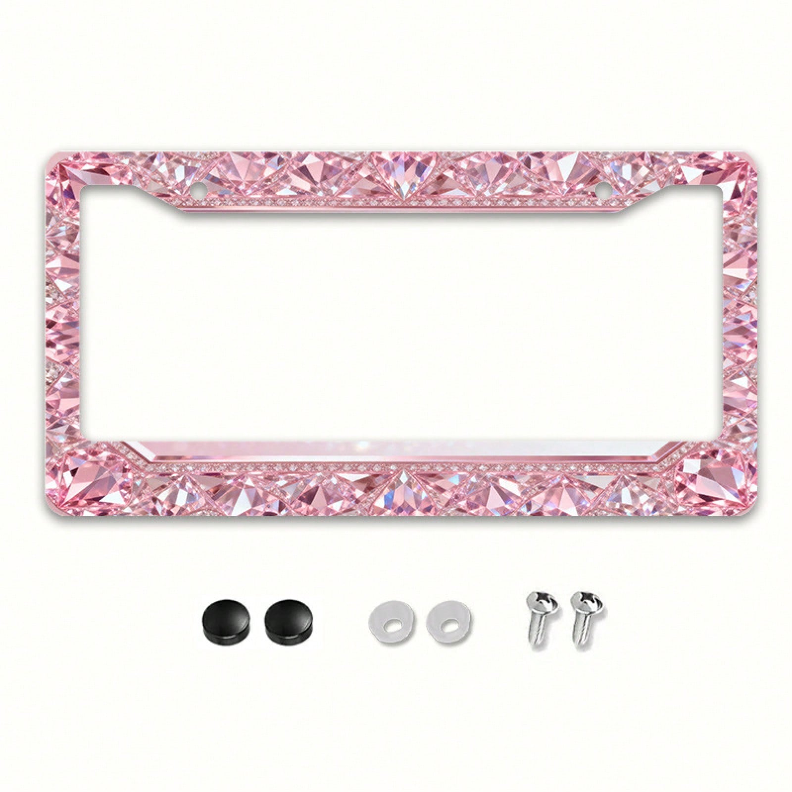 1pc Exquisite Pink Diamond Metal License Plate Frame| Suitable For US And Most International Vehicles, Includes Installation Screws, Car Decoration Additions, Perfect For Christmas- 12x6inch